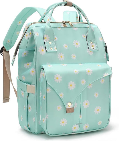 Flowers Laptop Backpack College School Backpack Bookbags Nurse Backpacks Travel Bags for Women Girls Fits 15.6 Inch Notebook (Daisy Green)