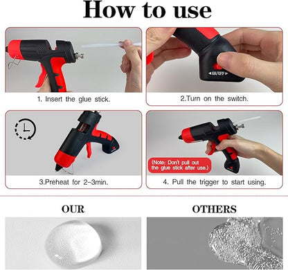 Cordless Hot Glue Gun, Fast Preheating Hot Melt Glue Gun, Mini Glue Gun Kit with 10 Premium Glue Sticks, Rechargeable Wireless Glue Gun for Art, Crafts, Home Repaire (Red)