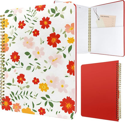 Cute Spiral Notebook journal B5 Aesthetic Pretty Design for Women Girls Kawaii with Pocket, 10 x 7.2 inch, Lined, Red Floral