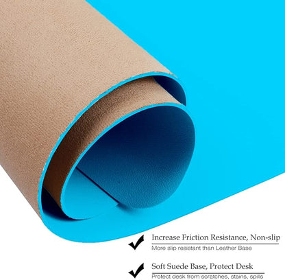 Boutilon Leather Desk Pad 30" x14",Non-Slip Mouse Pad,Office Desk Mat,Waterprooft PU Leather Desk Blotter,Desk Pad Protector,Desk Writing Pad for Home Office Decor(M-Aqua Blue)