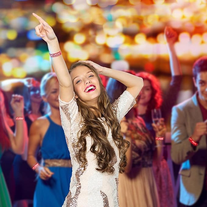 Henoyso 600 Pcs Saturday Paper Wristbands Event Wristbands Paper Bracelets Wristbands Numbered Waterproof Party Wristbands for Events Day of The Week(Red)