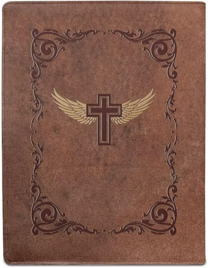 Christian Cross PU Leather Padfolio Clipboard Clip Business Resume Portfolio A4 Folder Interview Legal Document Organizer Business Card Holder Letter Sized Writing Pad