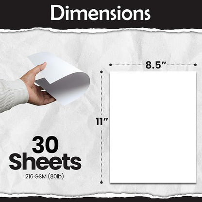 SANZIX 30 Sheets White Cardstock Paper 8.5 x 11-80lb 216 GSM Heavyweight Thick White Card Stock for Invitations, Menus, Scrapbooking, DIY Cards & Decorations | Cover Cardstock for Printers & Crafts
