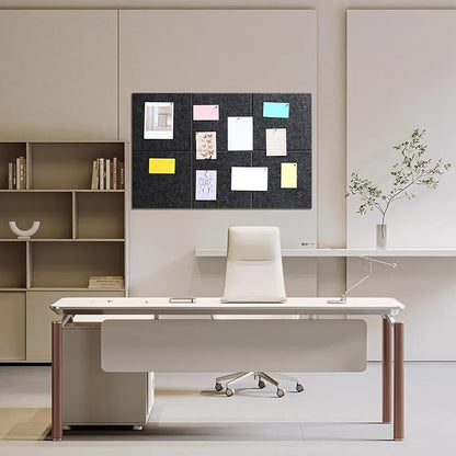 Large Cork Board 36" x 24", 6 Pack Felt Wall Tiles with Colored 30 Pcs Pushpins, Bulletin Board with Removable Self-Adhesive Strips, Pin Board Cork Boards for Walls Office Home-Dark Gray