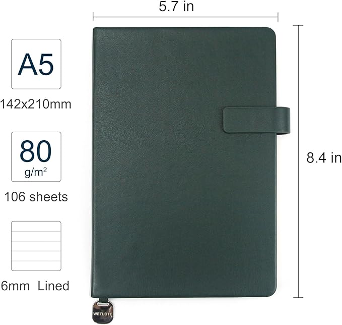 A5 Hard Cover Notebook with Pen Holder, Gold Edges & 180° Lay Flat - Large 5x8.25 Lined, Bookmark, Gift Box - Durable Journal for Office, Study, Travel - Writers, Students (Dark Green)