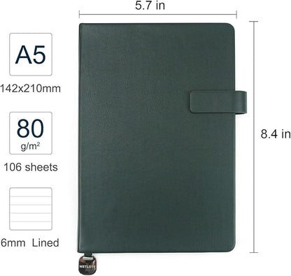 A5 Hard Cover Notebook with Pen Holder, Gold Edges & 180° Lay Flat - Large 5x8.25 Lined, Bookmark, Gift Box - Durable Journal for Office, Study, Travel - Writers, Students (Dark Green)