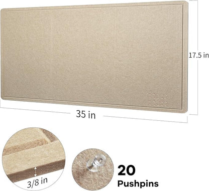 Bulletin Board, 35 x 17 1/2 inches Felt Board - Decorative Pin Board, Cork Board Alternative for Wall, Foldable Picture Board Self-Adhesive Vision Board Prayer Board with 20 Pushpins Beige Brown