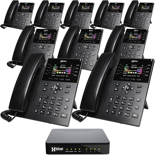 XBLUE QB1 System Bundle with 10 IP8g IP Phones Including Auto Attendant, Voicemail, Cell & Remote Phone Extensions & Call Recording