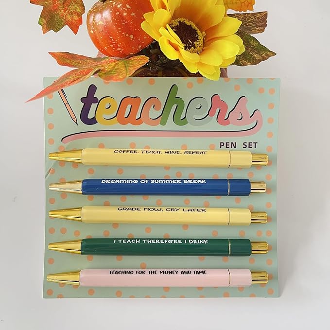 Funny pens,5-Count,Black Ink,Medium Nib 1.0mm,Funny Office Gifts for Coworkers,Personalized Pens Vibrant Funny Quotes Swear Word Daily Pen (Teacher Pens)