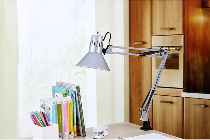 Bostitch Office VLF100-SLV Swing Arm Desk Lamp with Clamp Mount, 36" Reach with Multi-Joint Adjustment, Includes Replaceable LED Bulb (VLF), Silver