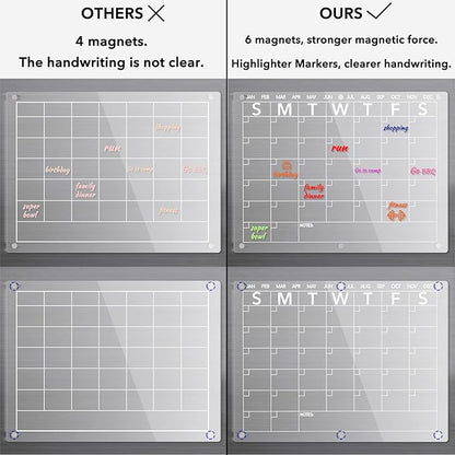 Acrylic Magnetic Dry Erase Board Calendar for Fridge, Clear Monthly Planner and Memo Whiteboard for Refrigerator, w/ 8 Colors Markers, 15 x 11"