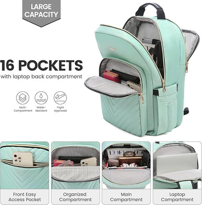 LOVEVOOK Laptop Backpack for Women 15.6 inch,Cute Womens Travel Backpack Purse,Professional Laptop Computer Bag,Waterproof Work Business College Teacher Bags Carry on Backpack with USB Port,Mint Green