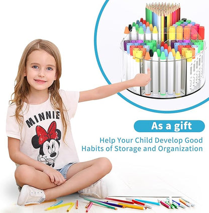 Acrylic Pen Holder for Desk, Acrylic Desk Organizer Clear, 360 Degree Pencil Holder for Desk Kids, Rotating Desk Organizer Rotating Pen Holder for Desk, Art Supply Storage Organizer 6 Compartments