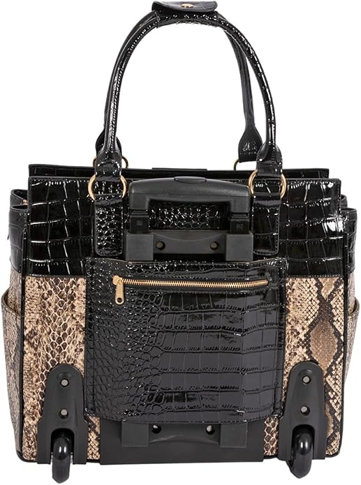 JKM and Company Alligator Compatible With Computer iPad, Laptop Tablet Rolling Tote Bag Briefcase Carryall Bag