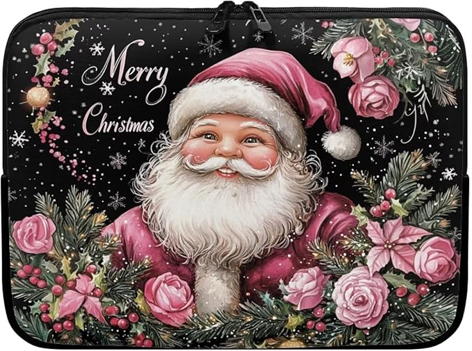 Christmas Laptop Sleeve for Women 15 inch Laptop Protector with Versatile Uses Computer Sleeve Neoprene Lap Top Case for Daily Use School Travel Tablet Bag Santa Claus