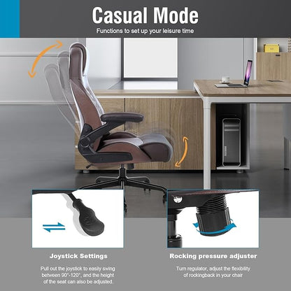 Flysky Executive Ergonomic Office Chair - Big and Tall Office Chair for Heavy People, PU Leather Computer Desk Chair with Flip-up Armrest, Comfortable Wide High Back PC Work Chair