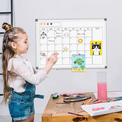 Monthly Calendar Dry Erase Whiteboard for Wall, 30" x 20" Double-Sided Large Calendar White Board, Magnetic Portable Hanging Board for Office, Home, School