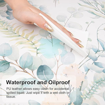 QIYI Large Mouse Pad for Desk, Cute Desk Mat for Desktop, Women Girls Green Office Décor Desk Accessories, PU Leather Waterproof Gaming Mousepad, Eucalyptus Leaf Desk Pad Computer Mat, 31.5" x 15.7"