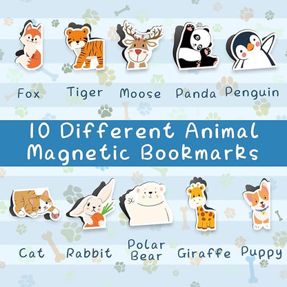 Magnetic Bookmarks, 10 PCS Bookmark Cute Animal Book Markers for Kids, Bookmarks Bulk for Students, Teens, Book Lovers, Classroom Gifts, School Prize, Reading Present