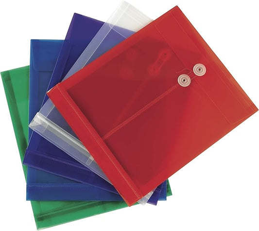 Smead Poly Envelope, 1-1/4" Expansion, String-Tie Closure, Top Load, Letter Size, Assorted Colors, 5 per Pack (89501)