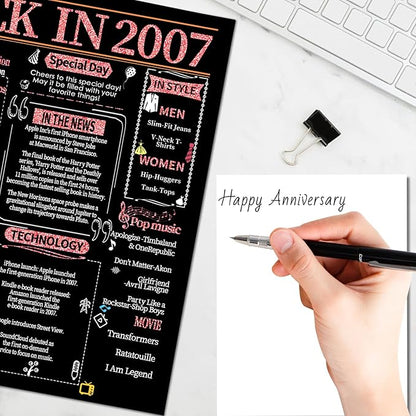 Joycard 18th Anniversary Card for Women, Wedding Card for Wife, Sweet Marriage Decorations Gifts for Couple, Perfect for Her on Anniversary Day, Back in 2007