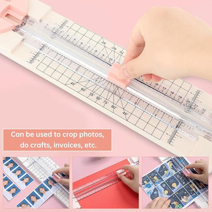 Paper Cutter,4-in-1 Paper Trimmer,Photo Cutter,Multi-Function Scrapbooking Tool with Dial Blades of Straight,Wave,Perforated,Creasing for Cutting Paper,Coupons,Postcards,Card