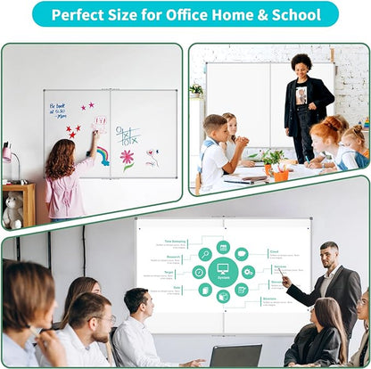 JILoffice Magnetic Foldable White Board 48 x 36 Inches, Dry Erase Whiteboard, Silver Aluminum Frame with 2 Detachable Marker Tray Wall Mounted Board for Office Home and School