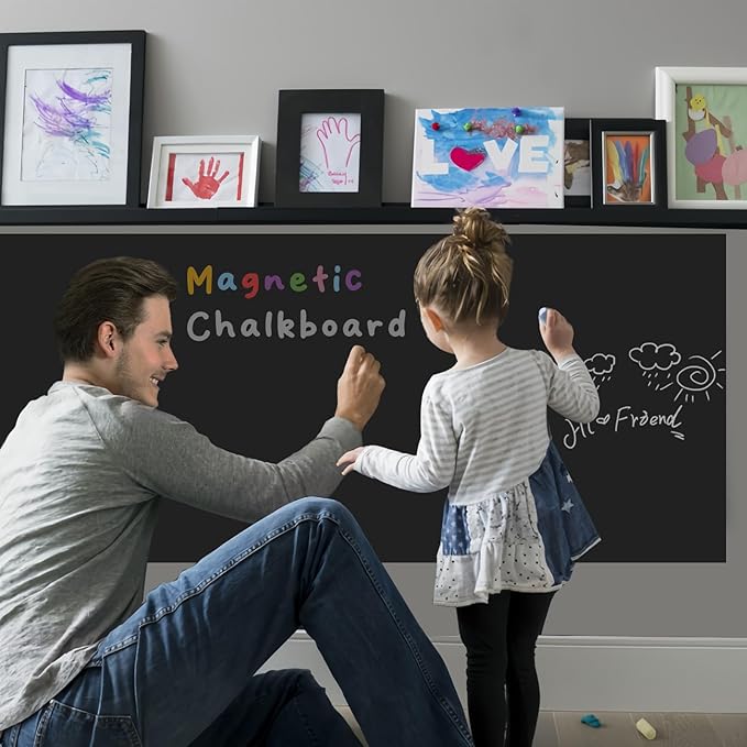 Magnetic Chalkboard Contact Paper for Wall 48" x 24" Self Adhesive Blackboard Wallpaper Peel and Stick Chalk Board Wall Decal Roll with 14 Chalk for Kids Home Playroom Classroom