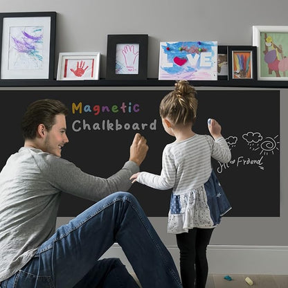 Magnetic Chalkboard Contact Paper for Wall 48" x 24" Self Adhesive Blackboard Wallpaper Peel and Stick Chalk Board Wall Decal Roll with 14 Chalk for Kids Home Playroom Classroom