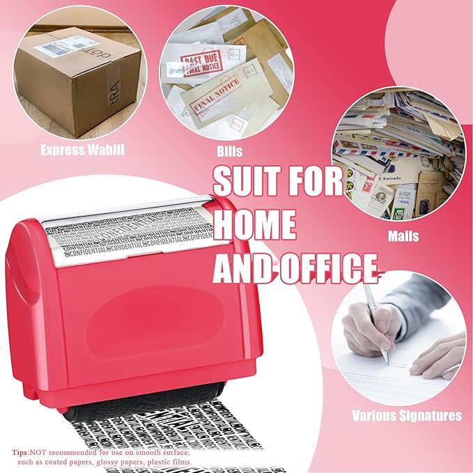 Nezyo 2 Pack Identity Protection Roller Stamp Identity Theft Stamp Confidential Roller Stamp Privacy Stamp Information Blocker Stamp and 4 Pack Refill Ink for ID Account Data Address Security(Peach)