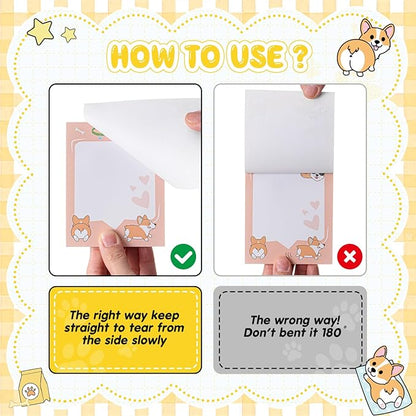 Sabary 9 Pads Sticky Notes 3.15 x 3.94 Inches Cute Self Sticky Note Pads Colored Adhesive Notepad for Memo Reminder Journal Studying Office Home Gift(Corgi)