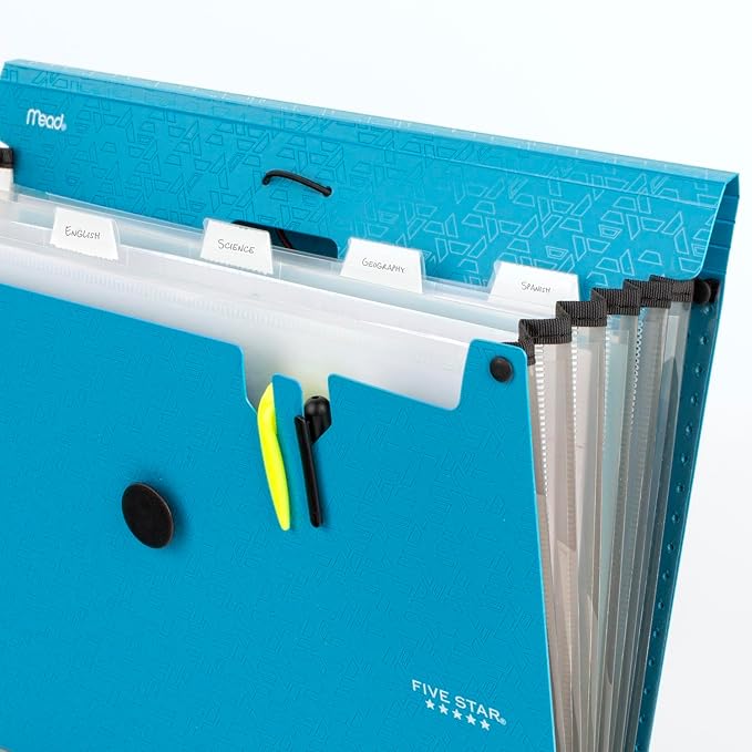 Five Star Expanding File Organizer, 6-Pocket Accordian File Organizer, Bungee Closure, Holds 11" x 8-1/2", Tidewater Blue (350100C-ECM)