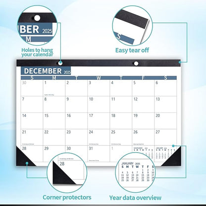 Desk Calendar 2025 Wall Calendars, December 2024 - December 2025 Monthly Planner Paper Office Desktop 17"X 12", 14-Months, Planning and Organizing Home, School, Office, Holiday, Vacation