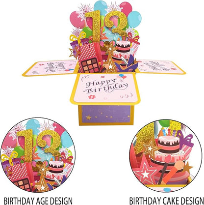 Asmallgf Happy 13th Birthday Pop Up Card for Girl Boy, Sweet Thirteen Year Old Birthday Gift Idea for Daughter Niece, Funny 13 Bday 3D Greeting Card for Him Friends