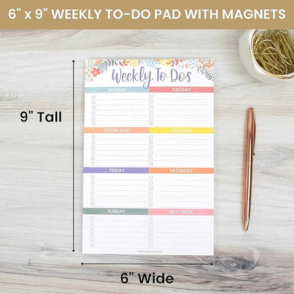 bloom daily planners Undated Weekly Tear-Off To Do List Planning Pad with Magnets - Hanging Notepad Organizer for Fridge - 6” x 9” - Floral Dots