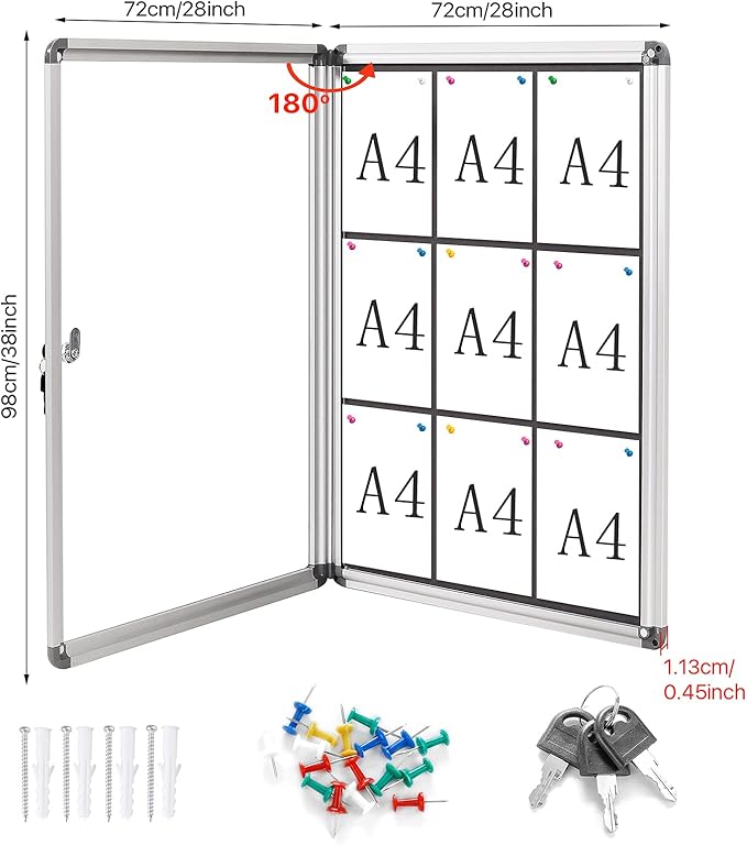 SWANCROWN Enclosed Bulletin Boards Protective Information Case Locking Display Cabinet for Office School,Resin Glass Door,38x28 inches(9xA4)