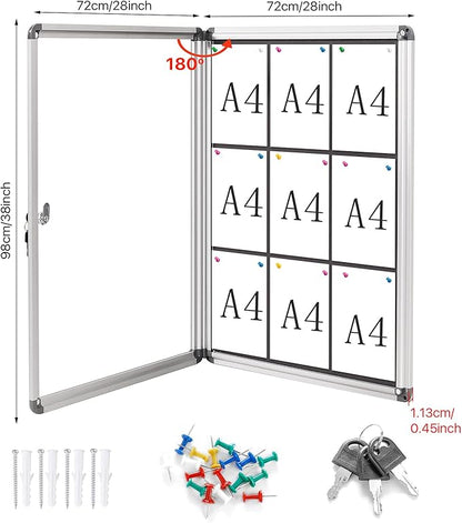SWANCROWN Enclosed Bulletin Boards Protective Information Case Locking Display Cabinet for Office School,Resin Glass Door,38x28 inches(9xA4)