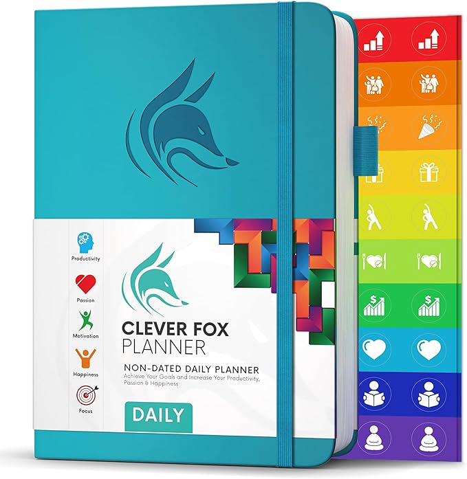 Clever Fox Daily Planner – Undated Planning Notebook with Hourly Schedule & to-Do List – Personal Day Task & Work Organizer, 6 Months (Turquoise)