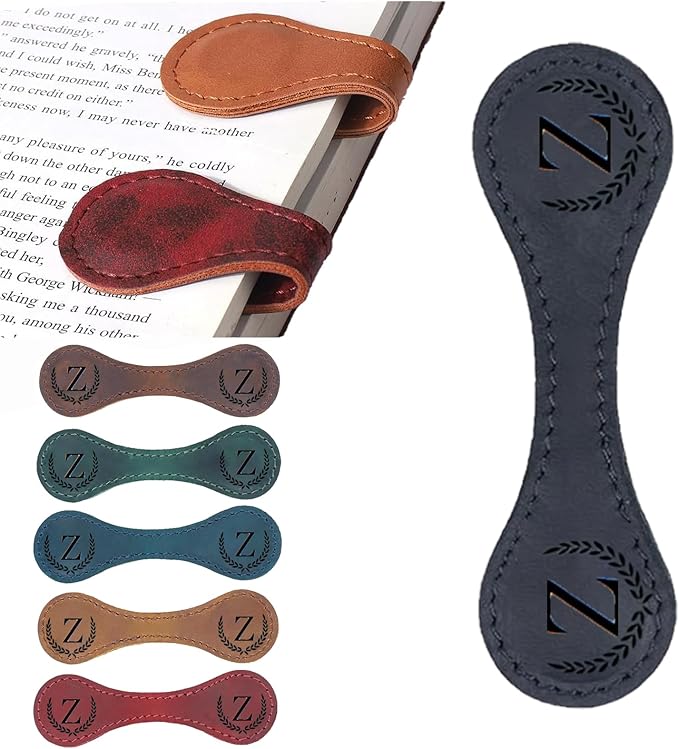 Personalized Magnetic Leather Bookmark, 26 Letters Custom Leather Bookmarks, Handmade, Leather Magnetic Bookmark for Book Lovers Readers Women Kid(Black，Z）