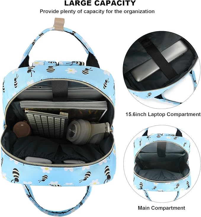 Bee Laptop Backpack College Bookbag School Backpack for Women Girls, Travel Backpack 15.6 Inch Computer Backpacks