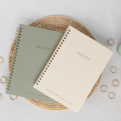 Aesthetic Spiral Notebook Set of 2 For Women and Men - Cute College Ruled 8x6 Bible Study Journal/Notebook with Pockets And Lined Pages - Perfect A5 Supplies to Stay Organized at Work or School
