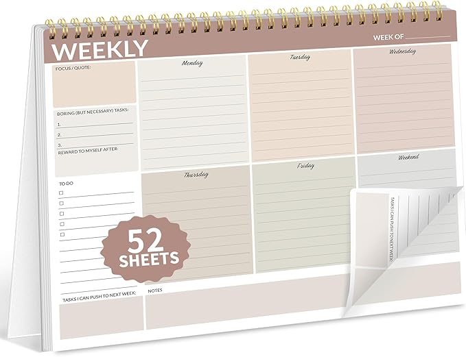 SUNEE Weekly To Do List Notepad - Last for 2 Years, 52 Undated Sheets, 8.5"×11", Spiral Weekly Desk Planner Pad for Adults and Kids, School, Home & Office - Brick Red