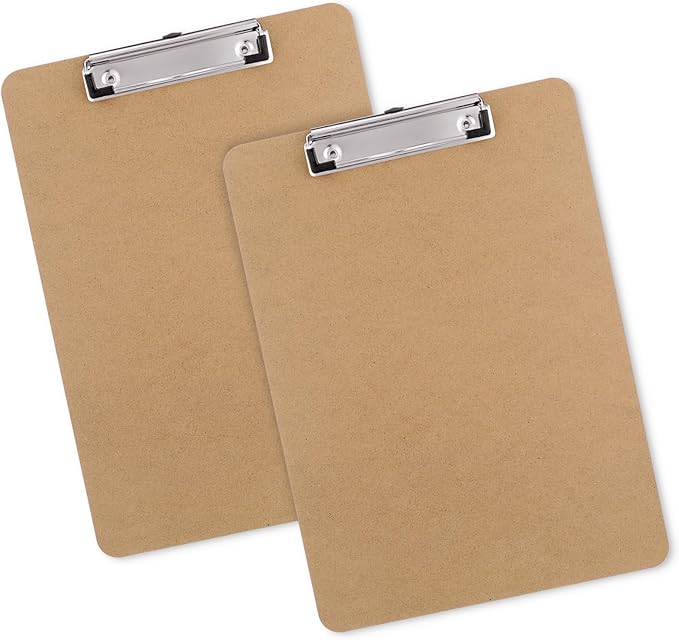 Wood Clipboards Set of 2, Letter Size Hardboard Clip Board 8.5x11 for Classroom, Students, Kid, A4 Standard Clipboard Size 9" x 12.5" with Low Profile Clip, Office Supply, School Supply.