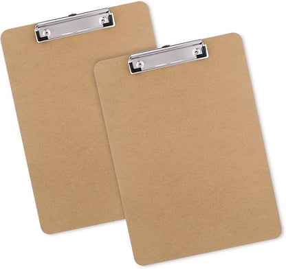 Wood Clipboards Set of 2, Letter Size Hardboard Clip Board 8.5x11 for Classroom, Students, Kid, A4 Standard Clipboard Size 9" x 12.5" with Low Profile Clip, Office Supply, School Supply.