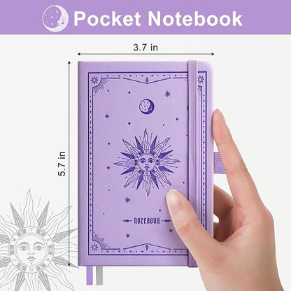 EMSHOI Lined Journal Pocket Notebook - A6 Small Leather Hardcover Notebook for Women, College Ruled 160 Numbered Pages, Mini Notepad for Travel Work School Office Writing Gifts 3.7x5.7, Light Purple