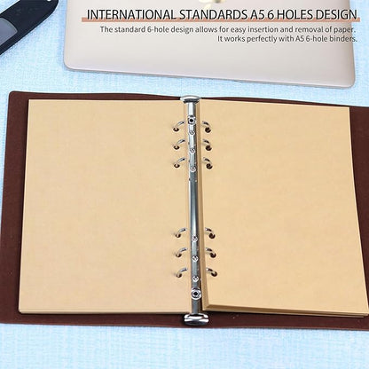 A5 Refill Paper, Unlined Blank Kraft Paper,100GSM Thick Refillable Paper 6 Hole Filler Inserts Loose Leaf Paper,for A5 6 Ring Binder,80 Sheets (160 Pages)(Kraft-Blank-A5)