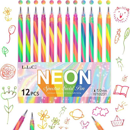 12 Pack Mixing of 3 Colors Rainbow Gel Pens Color Changing Ballpoint Pen Neon Pens Set for Adults Coloring Books Drawing Doodling Anime Scrapbooking Notes