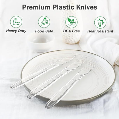 360 Count Extra Heavy Duty Clear Plastic Knives Disposable, BPA-Free, Heat Resistant, Solid and Durable Disposable Knives Bulk, Premium Plastic Knives heavy duty for Party Supply