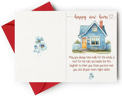 New Home Card, Housewarming Card, Congratulations Home Card - Folded 5"x7" Sing Card with Red Envelope - House Warming Gifts New Home Owner, Neighbor, Friend, Women, Men