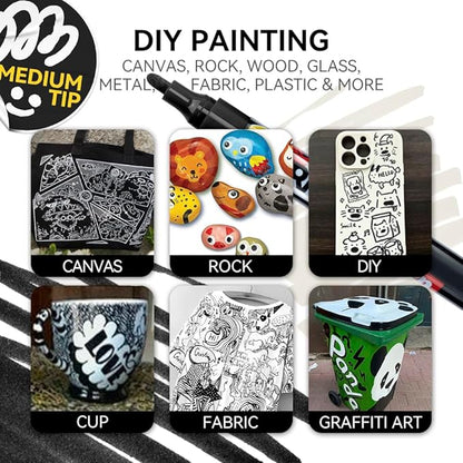 TRANSON 2 Black Paint Markers for Fabric Rock Craft Diy Painting Medium Tip Oil Based Waterproof